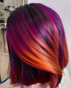 Sunset Hair Color, Cheveux Oranges, Creative Hair Color, Multicolored Hair, Halloween Hair, Creative Hairstyles