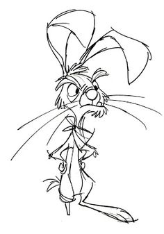 the cartoon character bugs is shown in this black and white drawing, which appears to be drawn