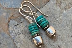 Diy Jewelry Earrings, Jewelry Making Earrings, Handmade Wire Jewelry, Homemade Jewelry, Bead Jewellery, Hand Made Jewelry, Natural Turquoise, Jewelry Patterns