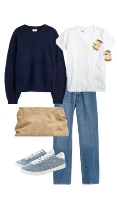 Casual chic pre-fall outfit idea. Chic style, model off duty look, fall style, outfit idea, style inspo, affordable fashion, fall trends 2023z Navy Blue Outfits, Navy Blue Outfit, Blue Outfits, Fall Outfit Ideas, Rainy Day Outfit