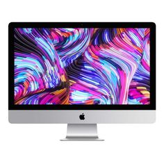 the apple imac is on display with colorful swirls