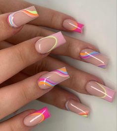 pretty colorful nails Summer Nails 2023 Color Trends, Nails 2023 Color Trends, 2023 Color Trends, Summer Nails 2023, Hippie Nails, Nail Art Trends, Summery Nails, Glow Nails, Classy Acrylic Nails