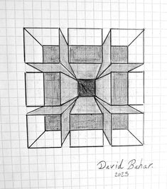 a drawing of a cube with the name david bahr on it