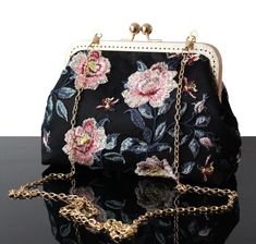 Our collection of Women evening bag clutch with Embroidery Floral pattern. Black Wedding clutch bag and Evening bag made in France. Luxury Floral lace fabric and Golden Kisslock frame. Wedding clutch bag for women. This purse only 1 in stock! The evening bags are a unique piece of the Olga's Luxury Creation. They will sublimate you during your galas, parties and events. Elegance, style and originality are the key parts of these creations. The use of quality materials, advanced know-how are essen Luxury Embroidered Wedding Bag, Luxury Embroidered Wedding Bags, Luxury Floral Embroidered Bags For Women, Luxury Embroidered Elegant Evening Bag, Luxury Embroidered Evening Bag For Wedding, Luxury Elegant Floral Embroidered Bag, Luxury Floral Embroidered Fabric For Party, Luxury Floral Embroidered Clutch Bag, Luxury Black Bags With Floral Embroidery