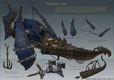 an image of a pirate ship that is blue and has various parts attached to it