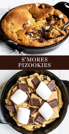 s'mores pizza in a cast iron skillet