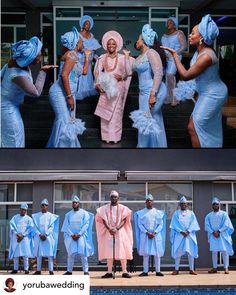 Yoruba clothing Nigerian Weddings Yoruba, Yoruba Bridal Party, Asoebi Colors For Wedding, Yoruba Bride Engagement Styles, Yoruba Engagement Dress, Yoruba Bridesmaid Dresses, Yoruba Engagement Attire, Yoruba Groomsmen Attire