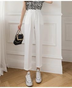 Korean Style Casual High Waist Suit Pants Women – Queencloth Casual White Dress Pants With Pockets, Summer Office Dress Pants In Solid Color, White High-waist Bottoms For Business Casual, High Waist White Dress Pants With Pockets, High Waist Summer Dress Pants With Welt Pockets, Casual White High-waisted Dress Pants, White Pants With Welt Pockets For Summer, Casual White Dress Pants For Office, White Dress Pants With Welt Pockets For Work