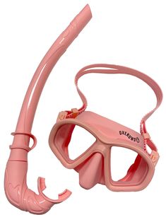 a pink diving mask and snorkels on a white background