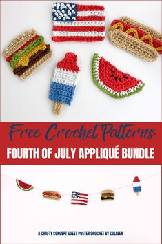 crochet patterns for fourth of july applique buns and hot dogs