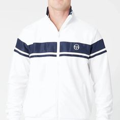 SERGIO TACCHINI - TENNIS YOUNG LINE TRACK JACKET (WHITE) Elevated Athleisure, Survival Clothing, Tennis Outfits, Tennis Apparel, John Mcenroe, Sergio Tacchini, Tennis Clothes, Hem Style, Polo Collar