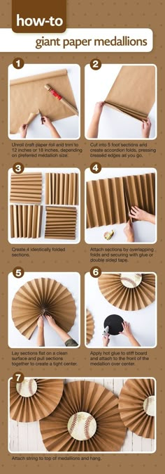 how to make giant paper medallions with cardboard and glue on the bottom, then fold them in half