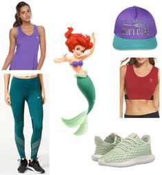 the little mermaid costume is featured in this image, including running shoes, and other items