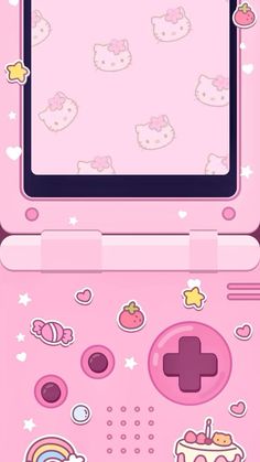 the pink hello kitty theme is displayed on the phone screen, and it's buttons are