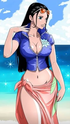 Beach Brunette, Alvida One Piece, Brunette Portrait, Sarada Cosplay, Niko Robin, One Piece Nico Robin, Robin One Piece, Fantasy Animation