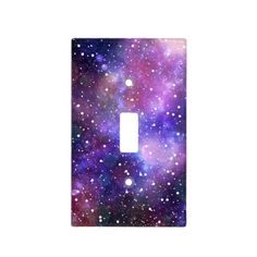 a light switch cover with purple and blue stars in the sky on an isolated white background