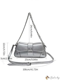 BirdinBag - Adjustable Shoulder Strap Metallic Glossy Avant-garde Underarm Bag Travel Clutch Shoulder Bag With Silver-tone Hardware, Trendy Handheld Baguette Bag With Hasp Closure, Silver Large Capacity Crossbody Shoulder Bag, Silver Satchel Shoulder Bag, Silver Satchel Shoulder Bag With Chain Strap, Silver Handheld Shoulder Bag With Adjustable Strap, Chic Silver Shoulder Bag With Large Capacity, Chic Handheld Shoulder Bag With Silver-tone Hardware, Chic Flap Bags With Metal Hardware