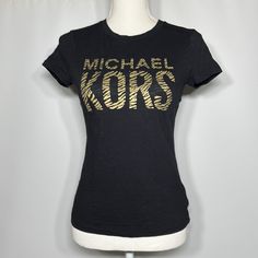 Nwot Michael Kors T-Shirt Black Fitted Tops With Logo, Trendy Black T-shirt With Logo, Trendy Black Tops With Logo, Spring Tees, Striped Tops Women, Cap Sleeve Tee, Short Sleeve Pullover, Work Tops, Red And White Stripes