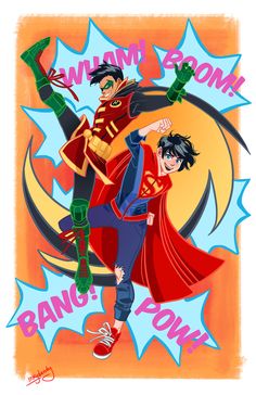 an image of two people dressed as superman and robin wayne in the style of comics