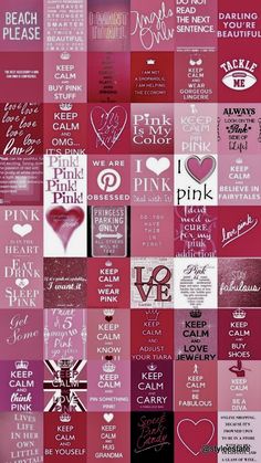 pink and black wallpaper with different types of words on it's side, including i love pink