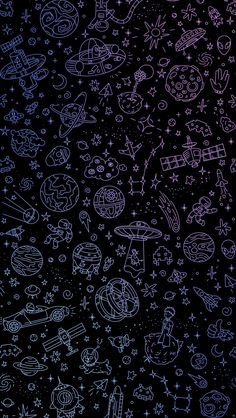 an image of space doodles on a black background with blue and purple colors