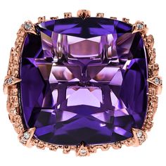 18K Rose Gold Amethyst - 23.78ct Diamonds - 0.22ct white brilliant cut G/VS Bling Ideas, Zipper Jewelry, Purple Vibe, Amethyst And Diamond Ring, Dragon Ring, Contemporary Ring, Diamond Jewelry Designs, Amethyst Jewelry, Fancy Jewelry