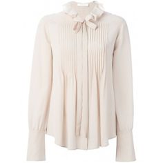 Pleated Long Sleeve Shirt For Work, Long Sleeve Pleated Shirt For Work, Long Sleeve Shirt With Bow For Spring, Designer Silk Collared Blouse, Designer Collared Office Blouse, Feminine Long Sleeve Silk Shirt, Chic Long Sleeve Shirt With Bow, Designer Collared Blouse For Workwear, Designer Collar Blouse For Work