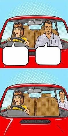 two comics showing people in the back seat of a car