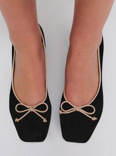 Angelina Heel — Black | For Love & Lemons Chic Closed Toe Ballet Flats For Party, Chic Party Ballet Flats With Closed Toe, Feminine Evening Ballet Flats With Flat Heel, Chic Closed Toe Ballet Flats, Feminine Evening Ballet Flats, Chic Flat Heel Heels Medium Width, Fall Pointed Toe Ballet Flats With Bow, Chic Low Heel Block Heels With Leather Sole, Chic Ballet Flats With Bow