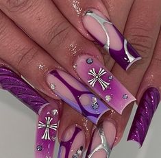 Purple Nail Inspiration, Colourful Acrylic Nails, Florida Nails, Band Nails, Simple Acrylic Nails, Purple Hands