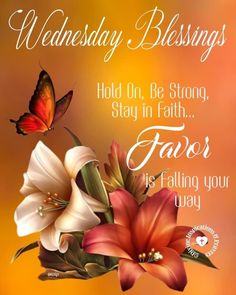 a greeting card with flowers and a butterfly on the front, says wednesday blessings