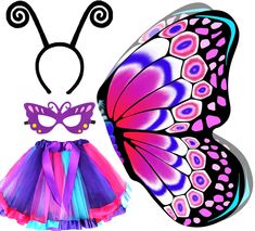 a butterfly costume and mask are shown next to a cut out of a butterfly's wing