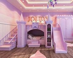 this is a bedroom with a princess castle bed