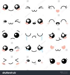 cartoon eyes with different expressions on white background