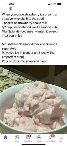 a bowl filled with ice cream sitting on top of a counter