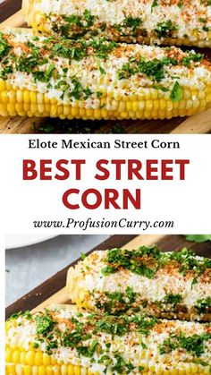 mexican street corn on the cob with cheese and parsley in it is shown