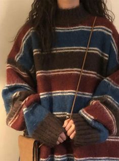 Aesthetic Sweaters, Striped Knitwear, Mode Hippie, Sweaters Women, Korean Casual, Knit Sweaters, Vintage Patchwork, Knitting Women Sweater, Sweaters Knitwear