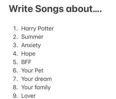 the harry potter song list is shown in black and white