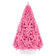 a pink christmas tree is shown against a white background