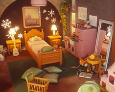 an animated bedroom with furniture and decorations