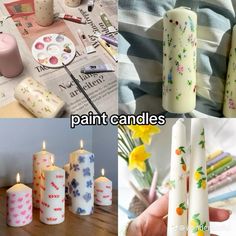 four different pictures with candles and flowers on them, one is made out of toilet paper