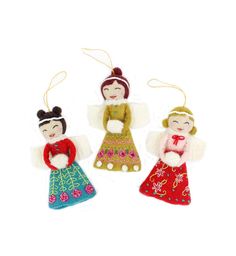 French Knot Angel Ornaments (Set of 3) - French Knot Monogram Gift Tags, Thanksgiving Gift Tags, Felt Angel, Gift Tags Birthday, French Knot Embroidery, Birthday Gift Tags, Custom Rubber Stamps, Bun Hairstyle, Winter Knit Hats