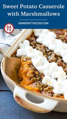 sweet potato casserole with marshmallows in a baking dish