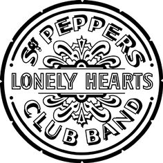 the logo for pepper's lonely hearts club band, which is featured in black and white