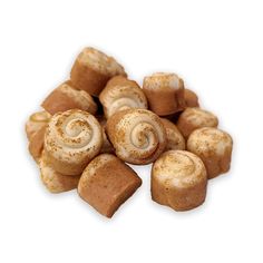 cinnamon buns are piled on top of each other