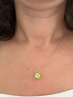 Peridot solitaire necklace. the pendant is slide through and can be detachable from the necklace.Total length 17.0 inch (extender ring at 16 inch)Item ready to ship Metal: Genuine authenticated solid 18Kt yellow gold Not plated or filled or vermeil750 Stamped for authenticityGemstone: Peridot 1.7-1.8ct (8mm diameter)Hand made If you wish to customize same pendant with a similar/different stone please get in touch!Note: You may experience different shades of green from the ones in the picture as Luxury Peridot Birthstone Necklaces, Luxury Peridot Birthstone Necklace, Luxury Formal Peridot Necklace, Luxury Peridot Necklace, Luxury Yellow Gold Peridot Necklace, August Birthstone Necklace, Peridot Pendant, Solitaire Necklace, Peridot Necklace