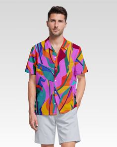 Our men's short sleeve button up shirt is the perfect addition to your summer wardrobe. Made from lightweight, breathable fabric, this shirt offers a regular fit that's ideal for casual outings, the beach, on vacation, or attending a party, this comfortable shirt will keep you cool and stylish. KEY FEATURES ⬥ Regular fit: Comfortable and flattering silhouette. ⬥ Lightweight fabric: Breathable and cool to wear. ⬥ Casual style: Perfect for everyday wear. ⬥ Side slits: Provides added comfort and movement. ⬥ Durable construction: Ensures long-lasting wear. ⬥ Versatile: Suitable for various occasions. PRODUCT SPECIFICATIONS ⬥ Fabric composition: 95% Polyester, 5% Spandex ⬥ Care instructions: machine wash cold (max 40℃ or 104 non-chlorine, iron with cover ⬥ Available in sizes S-5XL SIZE CHART (a Multicolor Short Sleeve Beach Shirt, Collared Multicolor Shirt For Beach, Multicolor Short Sleeve Summer Shirt For Vacation, Multicolor Collared Shirt For Beach, Multicolor Relaxed Fit Hawaiian Shirt With Short Sleeves, Multicolor Camp Collar Shirt For Summer, Summer Multicolor Shirt With Camp Collar, Summer Multicolor Camp Shirt With Camp Collar, Multicolor Relaxed Fit Camp Shirt For Beach Season