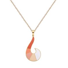 a necklace with an orange, pink and white design on it