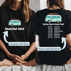 Personalizable Road Trip T-shirt - Concert Tour Style T-shirt - Road Tripping Shirt - Personalized Shirts - Gifts for Her - Roadtrip T-Shirt ✷Why I made this shirt: I went on a road trip this past summer around the Maritimes in Canada with my significant other and made a lifetime of memories. That is why I made this shirt so I can remember all those times spent and places we travelled to. ✷How To Order: Select the T-shirt's colour, Select the T-shirt's size, add your desired customization and pl Road Trip Tee Shirts, Fan Merchandise T-shirt For Music Festivals, Crew Neck T-shirt With Sublimation Print For Music Festival, Sublimation Print Short Sleeve T-shirt For Music Festivals, Screen Print Crew Neck T-shirt For Music Festivals, Graphic Tee With Sublimation Print For Music Festival, Short Sleeve T-shirt With Sublimation Print For Music Festival, Band Merch Short Sleeve T-shirt For Music Festival, Fan Merchandise Crew Neck T-shirt For Music Festivals