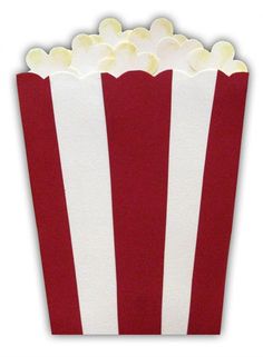 a red and white striped popcorn box